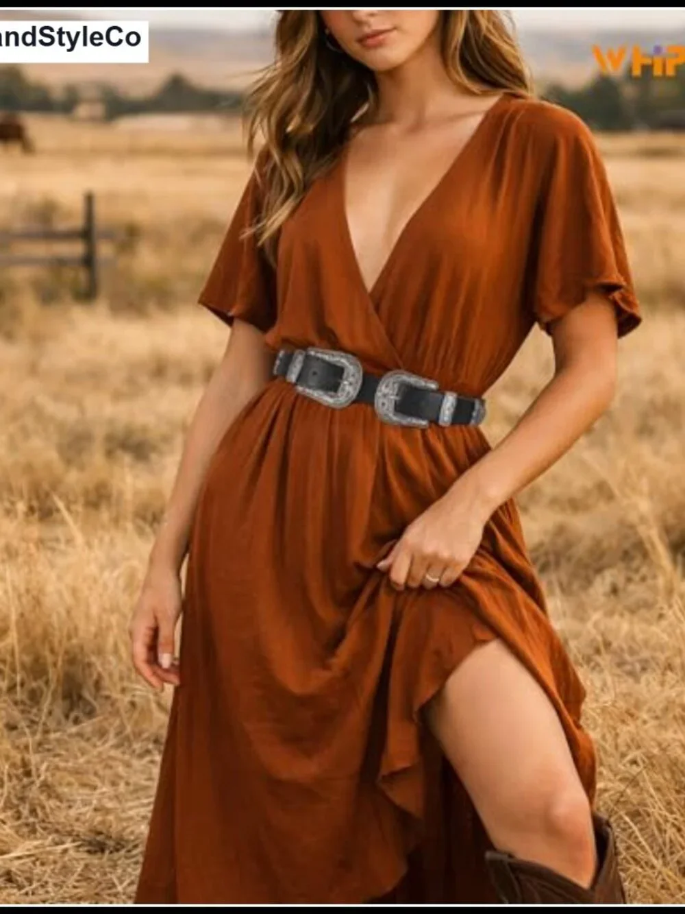 Vintage Western Leather Belt for Women Double Buckle Retro Cowgirl Waist Belts